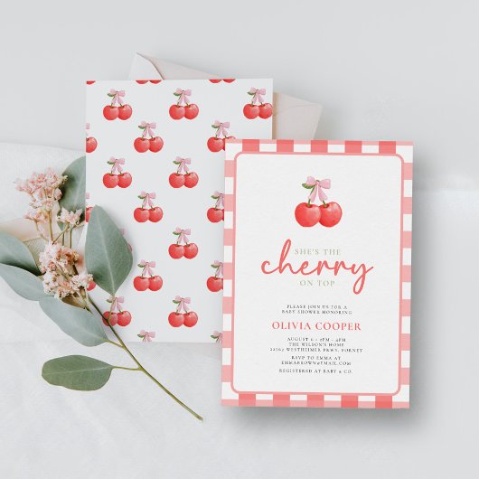 Invitation Cherry on Top Coquette Girl Baby shower