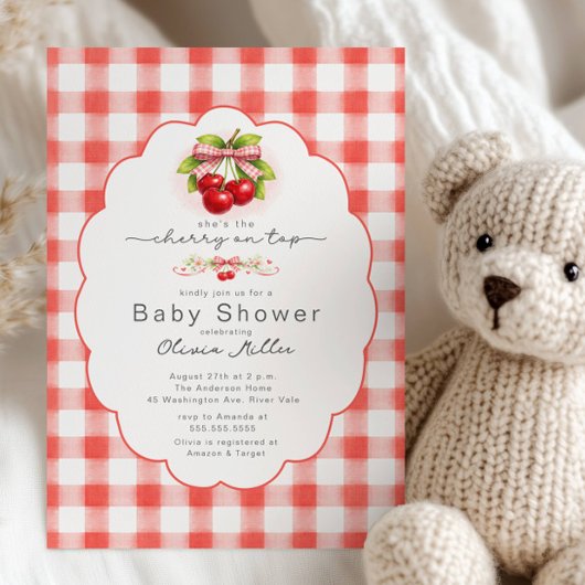 Invitation Cherry on Top Gingham Baby Shower