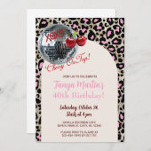 Invitation Cherry On Top pink leopard animal print invite. (Devant / Derrière)