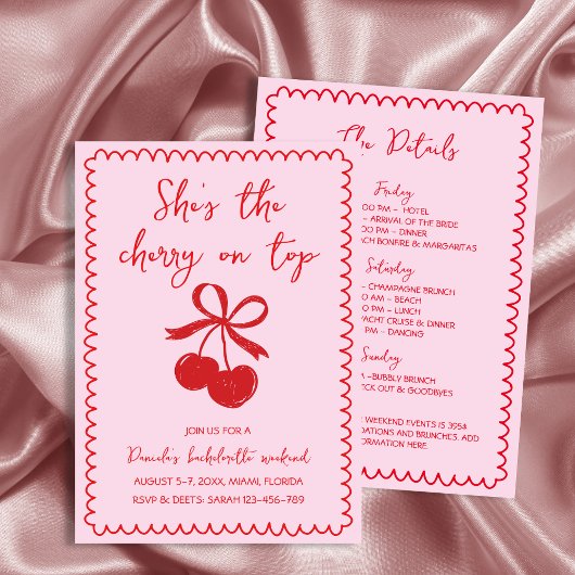 Invitation Cherry On Top Red Hand Drake Bachelorette Week-end