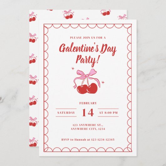 Invitation Cherry On Top White Galentine's Day (Devant / Derrière)
