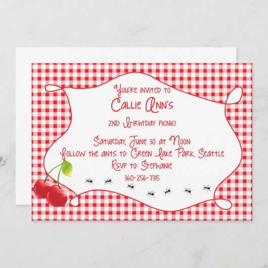 Invitation Cherry Picnic (Devant / Derrière)