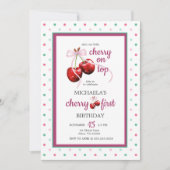 Invitation Cherry Pink Coquette Bow photo de premier annivers (Devant)