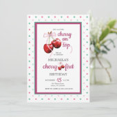 Invitation Cherry Pink Coquette Bow photo de premier annivers (Debout devant)