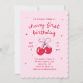 Invitation Cherry Premier Anniversaire Coquette Rose Bow (Devant)