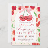 Invitation Cherry premier anniversaire fille 1er bow de fruit (Devant)