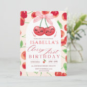 Invitation Cherry premier anniversaire fille 1er bow de fruit (Debout devant)