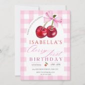 Invitation Cherry premier anniversaire fille 1er bow de fruit (Devant)