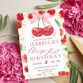 Invitation Cherry premier anniversaire fille 1er bow de fruit
