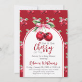 Invitation Cherry Red Coquette Bow Girl Baby shower (Devant)