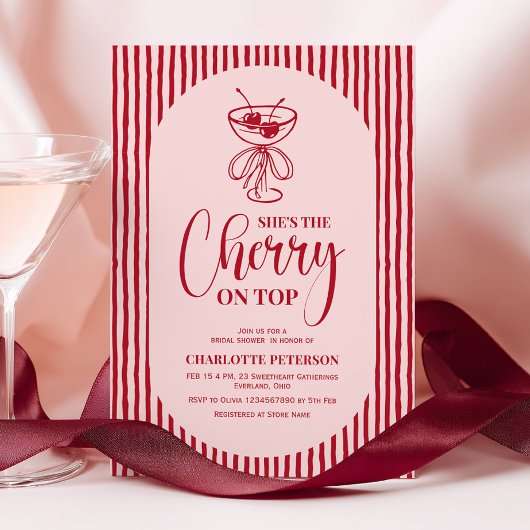 Invitation Cherry Red Stripes Bridal Shower