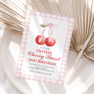 Invitation Cherry Sweet Anniversaire rose ruban prépa