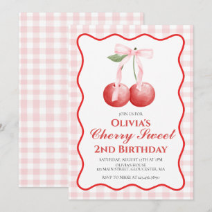Invitation Cherry Sweet Anniversaire rose ruban prépa