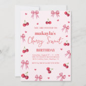 Invitation Cherry Sweet Birthday Party Bow Theme Girl (Devant)