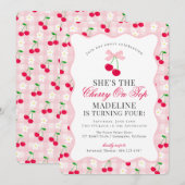 Invitation Cherry Sweet Coquette Rose Bow En vichy Anniversai (Devant / Derrière)