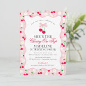 Invitation Cherry Sweet Coquette Rose Bow En vichy Anniversai (Debout devant)