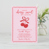 Invitation Cherry Sweet Elegant Main Drawn Baby Girl Douche (Debout devant)