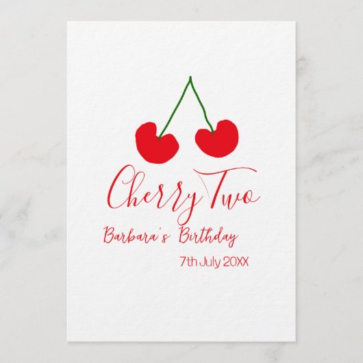 Invitation Cherry two 2nd birthday red cherry kids simple  (Devant)