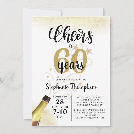 Invitation CHERS D'Anniversaire À # ANNÉES Black Gold Script (Devant)