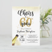 Invitation CHERS D'Anniversaire À # ANNÉES Black Gold Script (Debout devant)