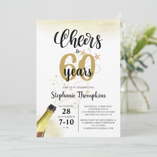 Invitation CHERS D'Anniversaire À # ANNÉES Black Gold Script (Debout devant)