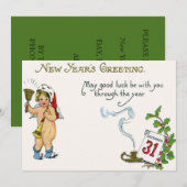 Invitation Cherub Angel Holly Calendrier Bell Horn (Devant / Derrière)