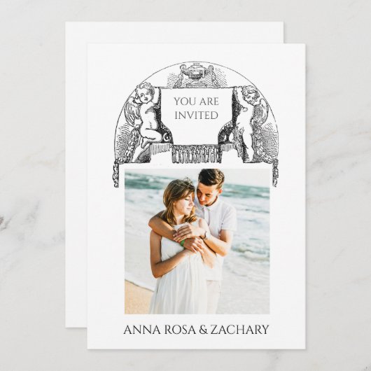 Invitation *~* Cherub AR6 Victorian QR PHOTO RSVP Mariage (Devant / Derrière)