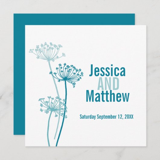 Invitation Chervil graphique fleur moderne turquoise invitati (Devant / Derrière)