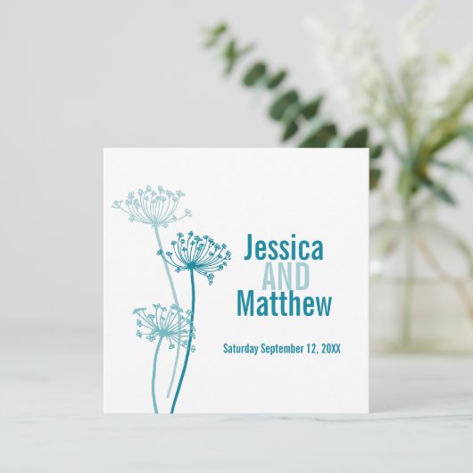 Invitation Chervil graphique fleur moderne turquoise invitati (Debout devant)