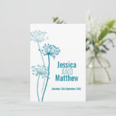 Invitation Chervil graphique moderne fleur turquoise mariage (Debout devant)