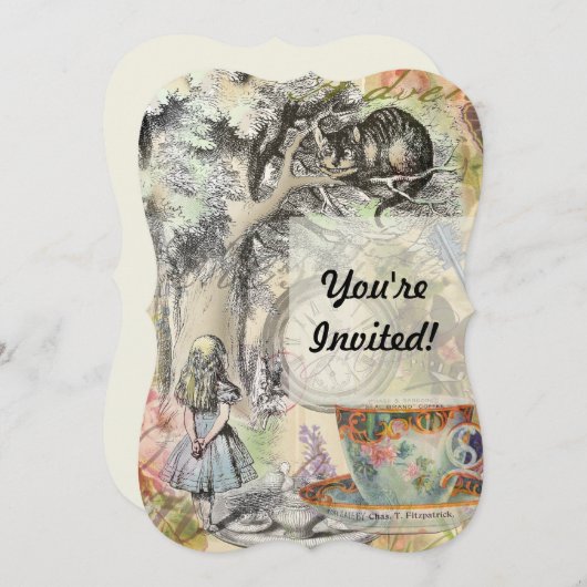 Invitation Cheshire Chat Alice Wonderland Classic (Devant / Derrière)