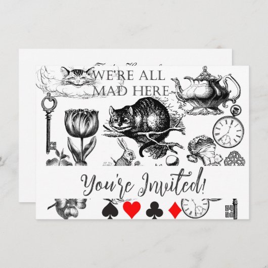 Invitation Cheshire Chat classique alice au merveilleux fou (Devant / Derrière)