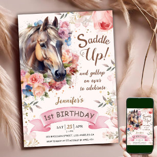 Invitation Cheval 1er Anniversaire CowGirl Rose Saddle Up!  