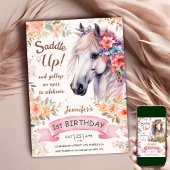 Invitation Cheval 1er Anniversaire Fille Fleurs Roses Saddup!