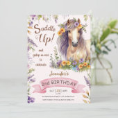 Invitation Cheval 2e Anniversaire Fille Violet Floral Saddup (Debout devant)