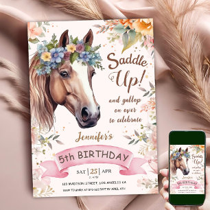 Invitation Cheval 5ème Anniversaire CowGirl Floral Saddle Up