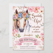 Invitation Cheval 6e anniversaire fille Fleurs Boho Saddle Up (Devant)