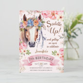 Invitation Cheval 7e anniversaire fille Fleurs Boho Saddle Up (Debout devant)