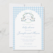 Invitation Cheval à bascule bleu Crest français bébé garçon d (Devant)