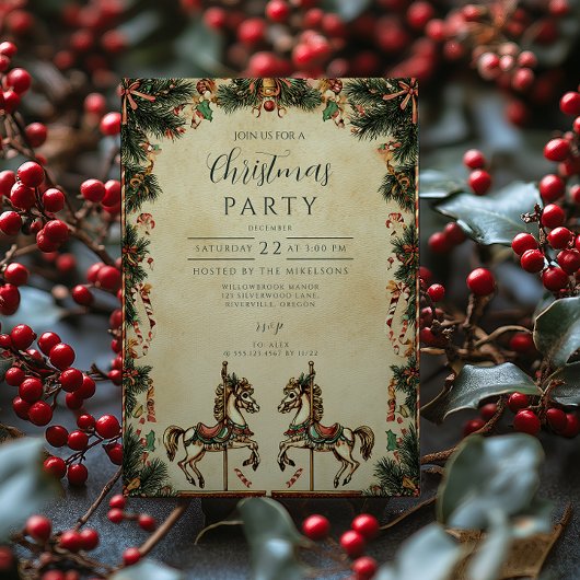 Invitation Cheval à bascule de Noël rétro des Fêtes