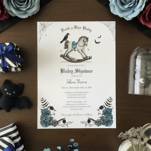 Invitation Cheval à Bascule Floral Gothique Bleu pour Baby Sh