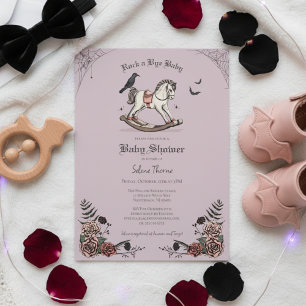 Invitation Cheval à bascule gothique violet pour une baby sho