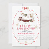 Invitation Cheval à Bascule Noël Bébé Shower Rouge (Devant)