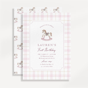 Invitation Cheval à bascule rose Prépa pour un premier annive