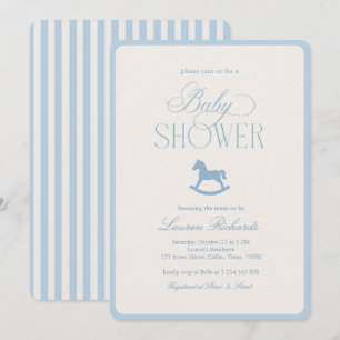 Invitation Cheval à Bascule Vintage Rayures Bleues Baby Showe
