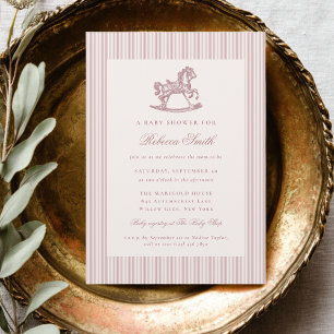 Invitation Cheval à Bascule Vintage Rose Fille Baby Shower