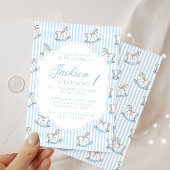 Invitation Cheval à cheval bleu clair rayé boho garçon d'anni