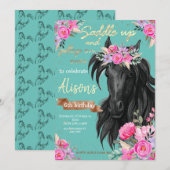 Invitation Cheval à l'aquarelle anniversaire cowgirl (Devant / Derrière)