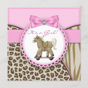 Invitation Cheval à roche Brown et rose Baby Girl Douche