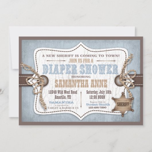 Invitation Cheval à rocher Cowboy Baby shower bleu (Dos)